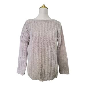 Berretti Made in Italy Beige Metallic Gold Boat Neck Cable Knit Pullover Size L